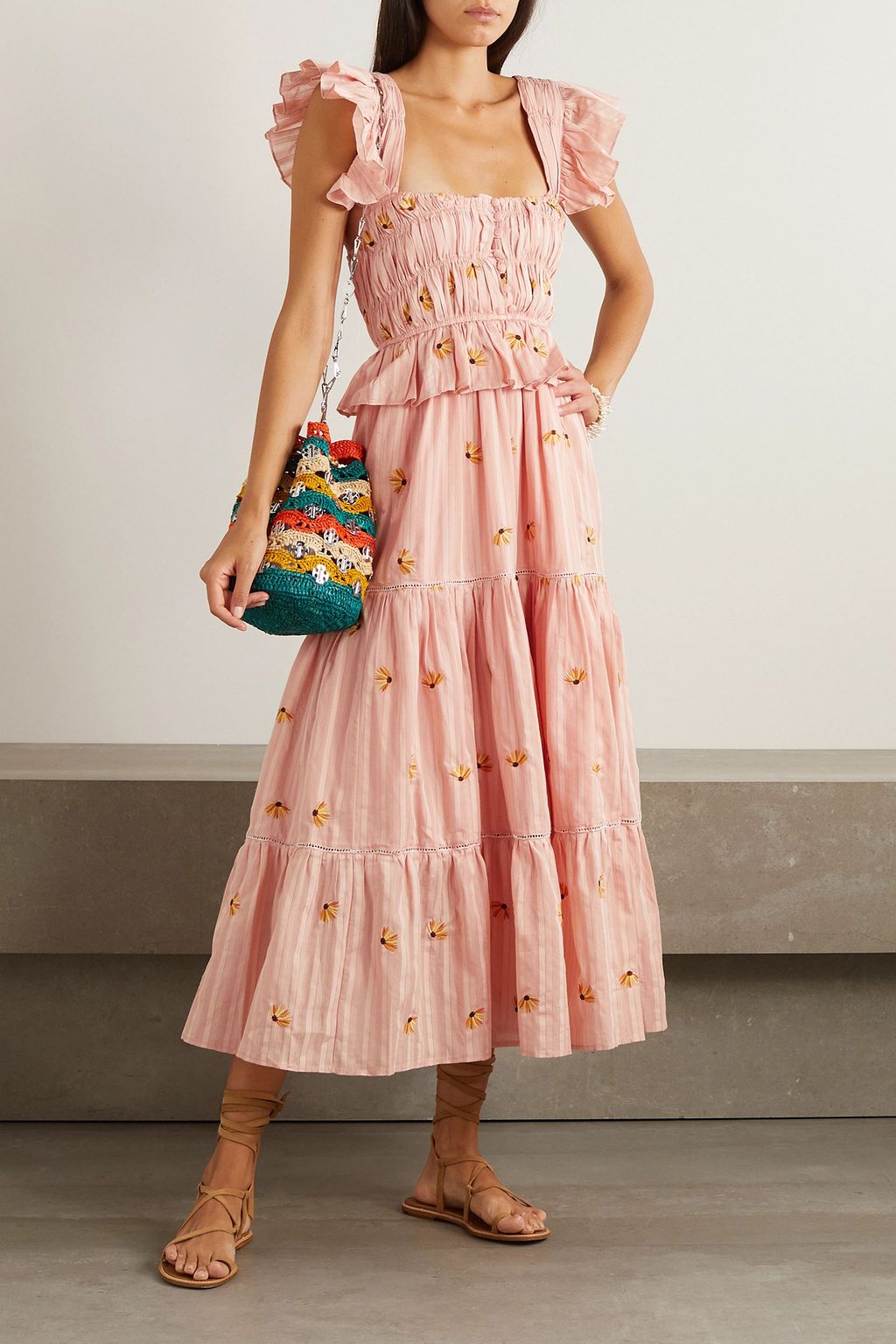 LUG VON SIGA Sophie pleated tiered embroidered cotton-poplin maxi dress