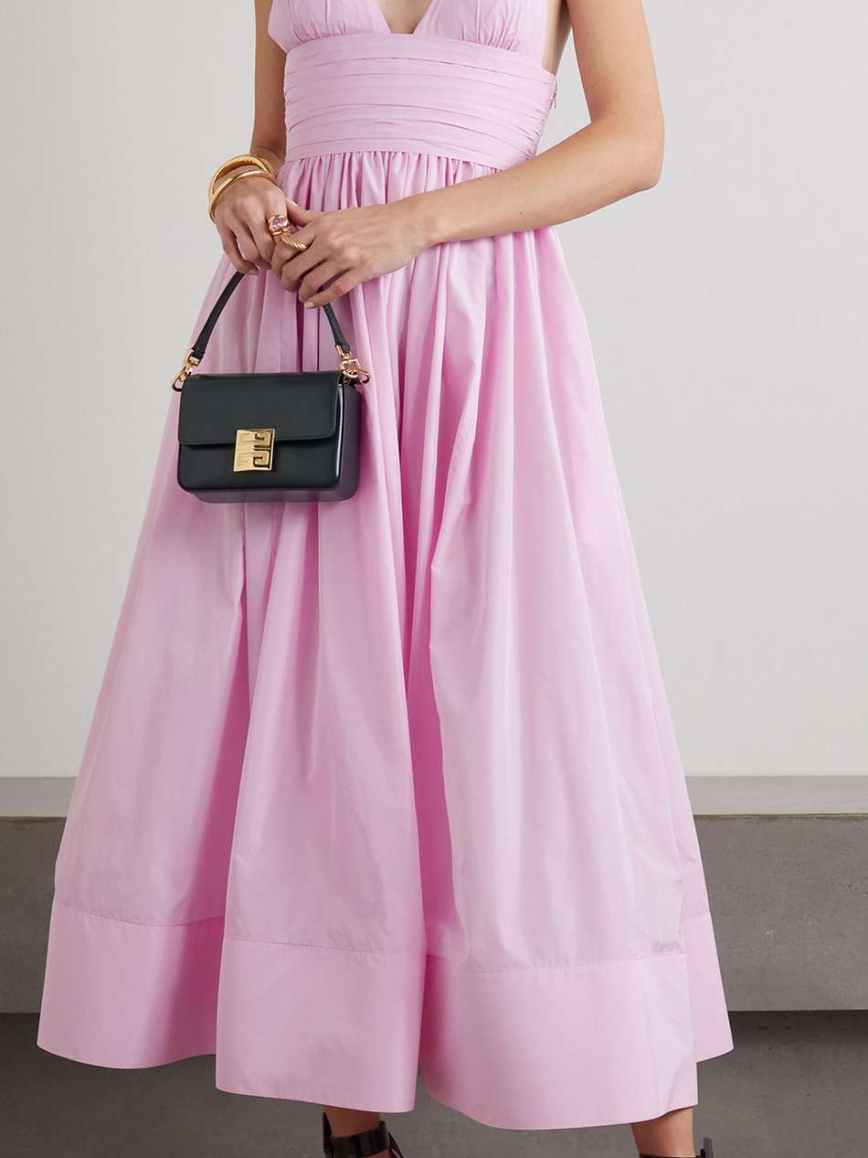 gathered crepe midi dress