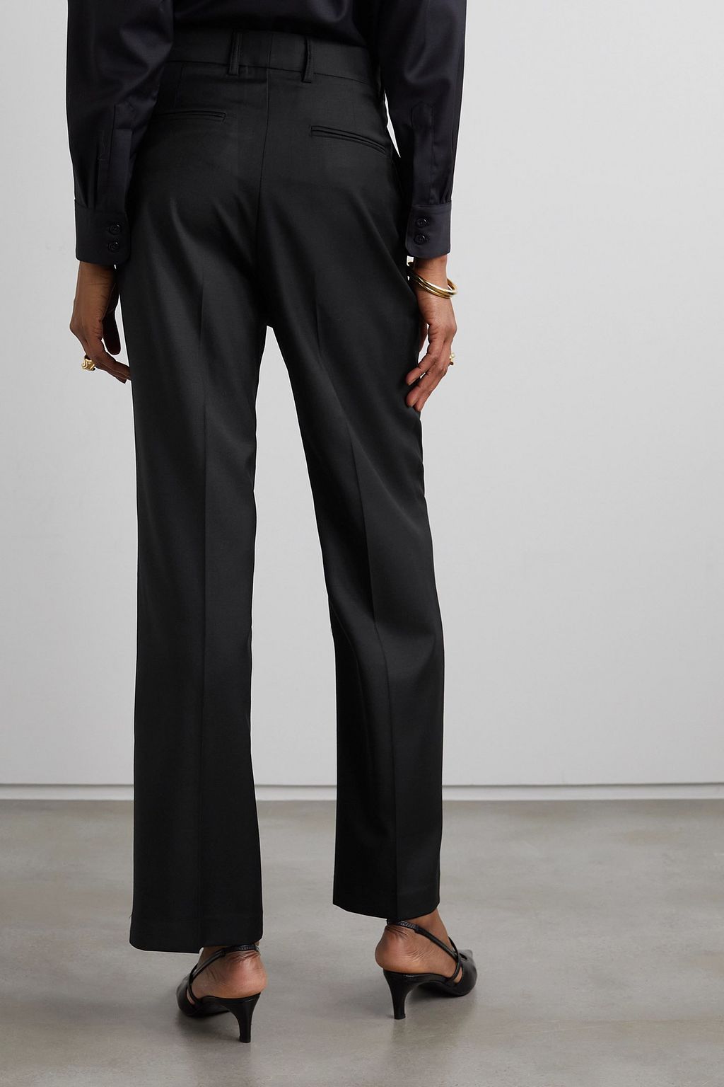 BEARE PARK Cropped pleated wool wide-leg pants