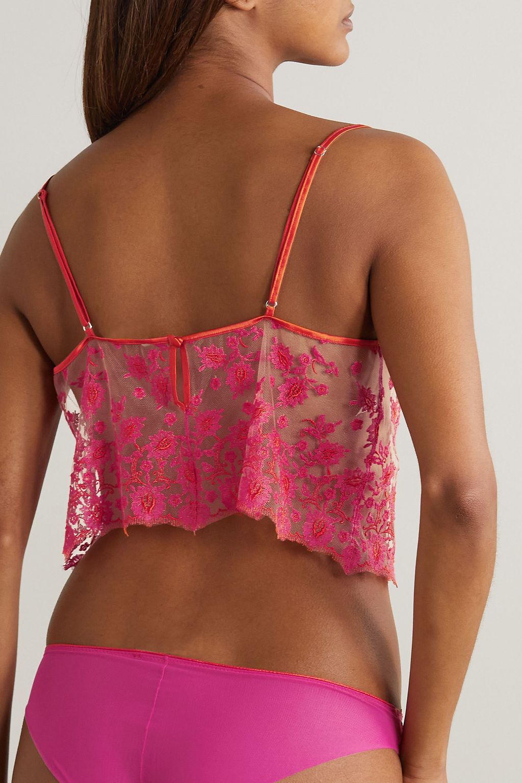 I.D. SARRIERI Petite Fleur satin and lace-trimmed tulle camisole