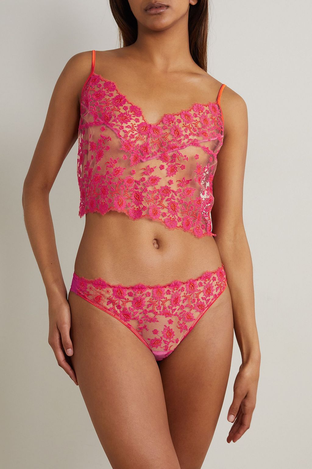 I.D. SARRIERI Petite Fleur satin and lace-trimmed tulle camisole