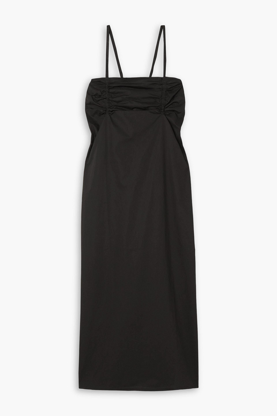 Deiji Studios The Day Ruched Cotton-poplin Midi Dress In Black