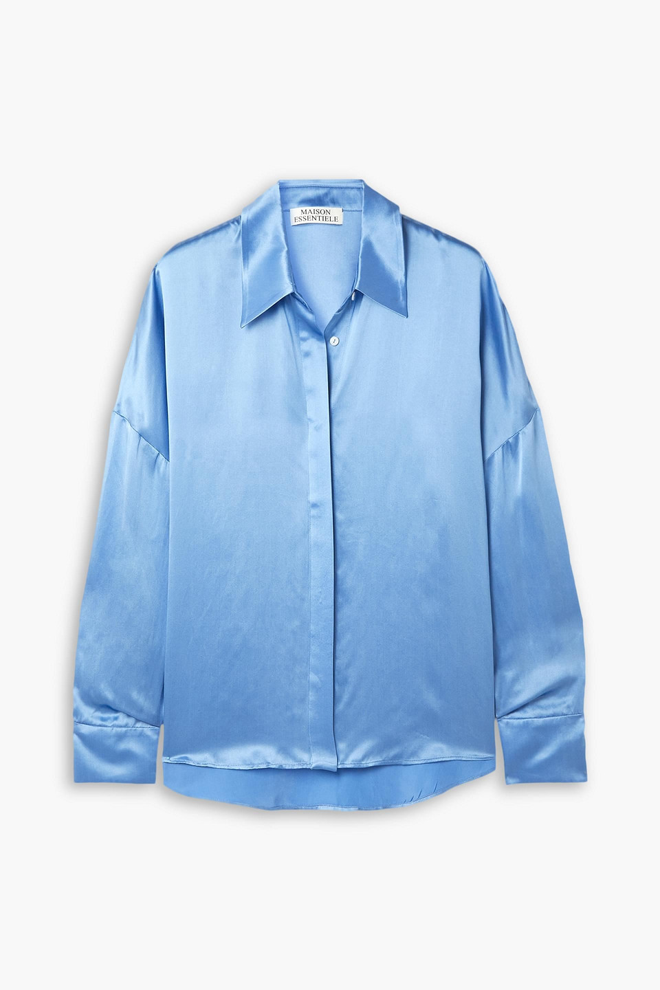 Maison Essentiele Lounge Silk-blend Satin Shirt In Azure