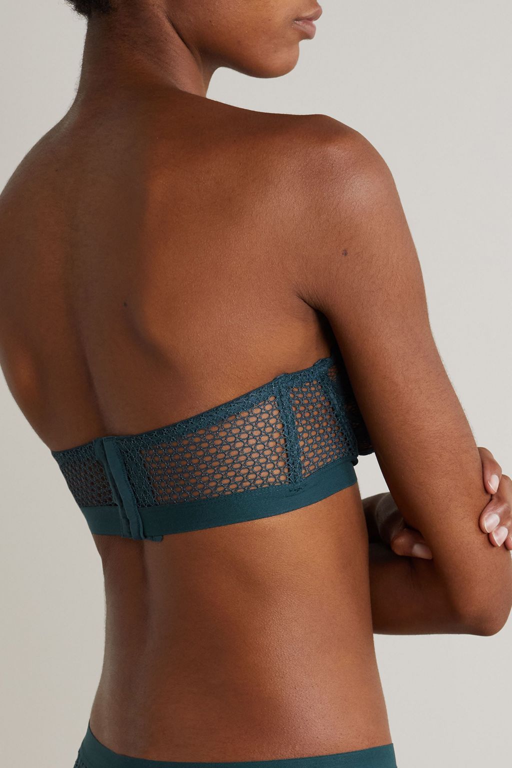 ELSE Strapless corded lace and stretch-mesh underwire bra
