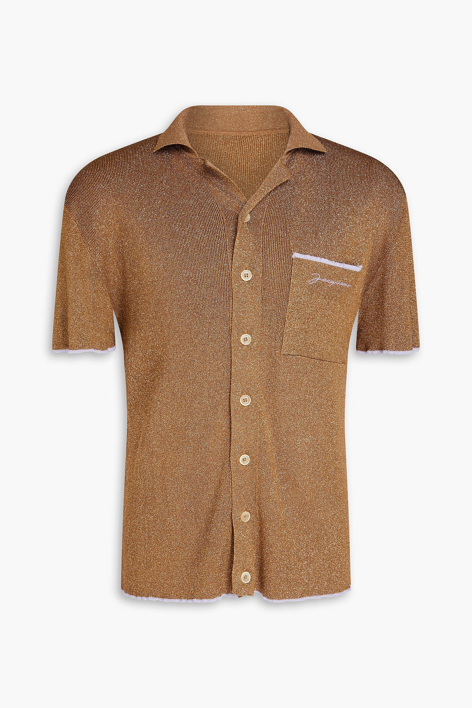 Jacquemus Prata Metallic Ribbed-knit Shirt In Camel