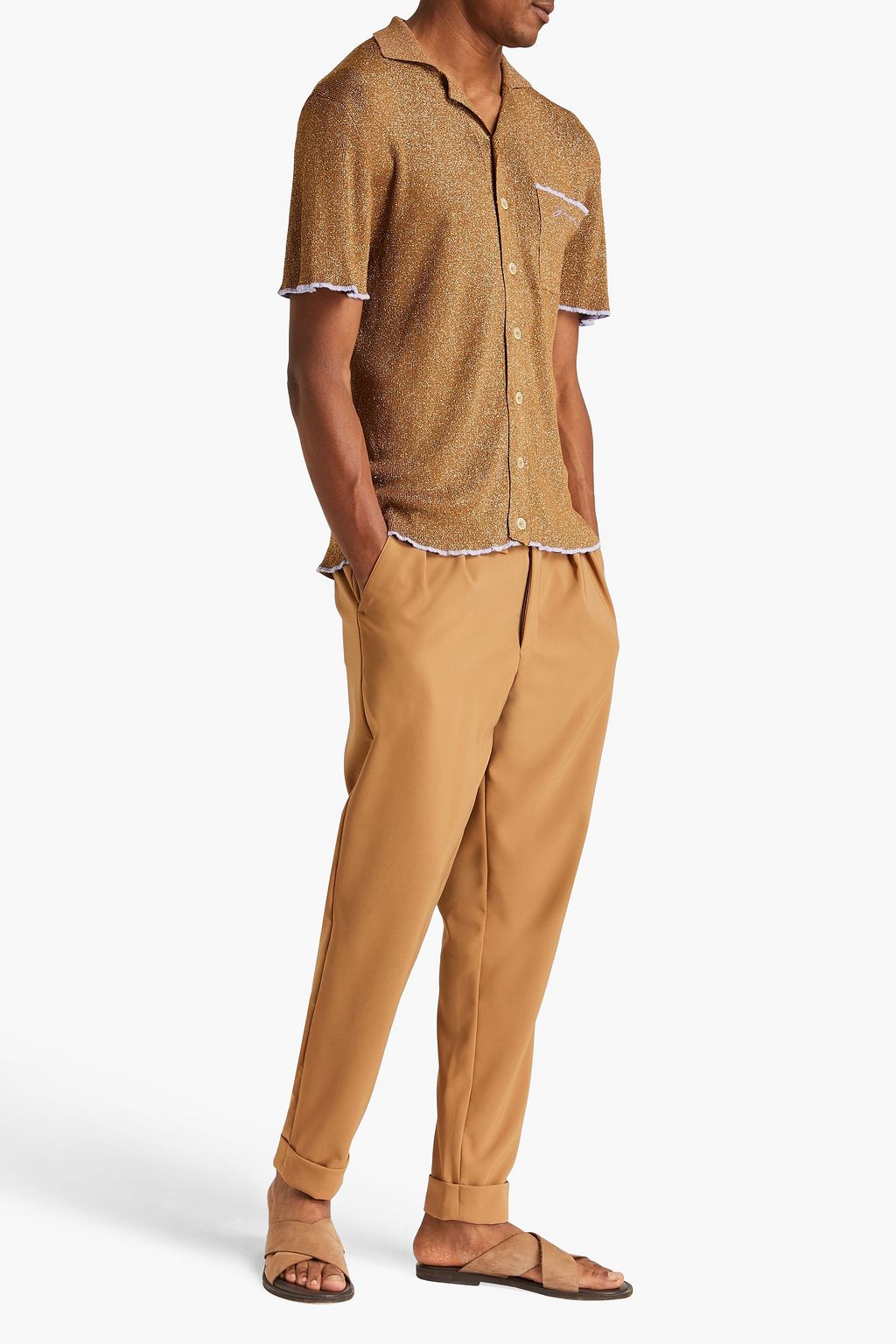 JACQUEMUS Prata metallic ribbed-knit shirt
