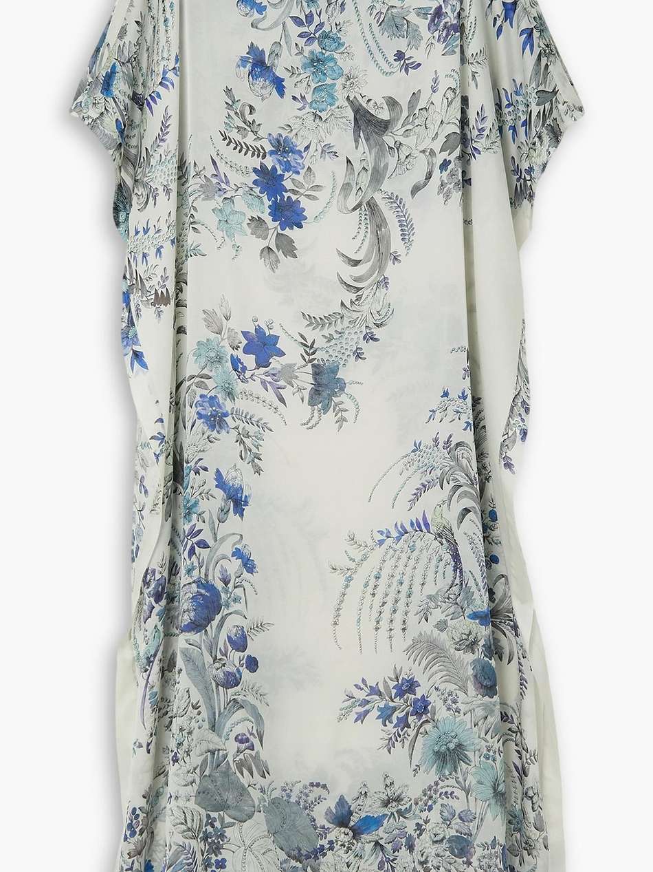 draped floral-print silk-voile kaftan
