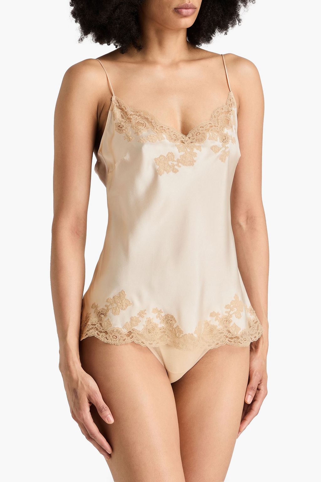 CARINE GILSON كاميسول مصنوع من حرير ساتان بحواف من الدانتيل