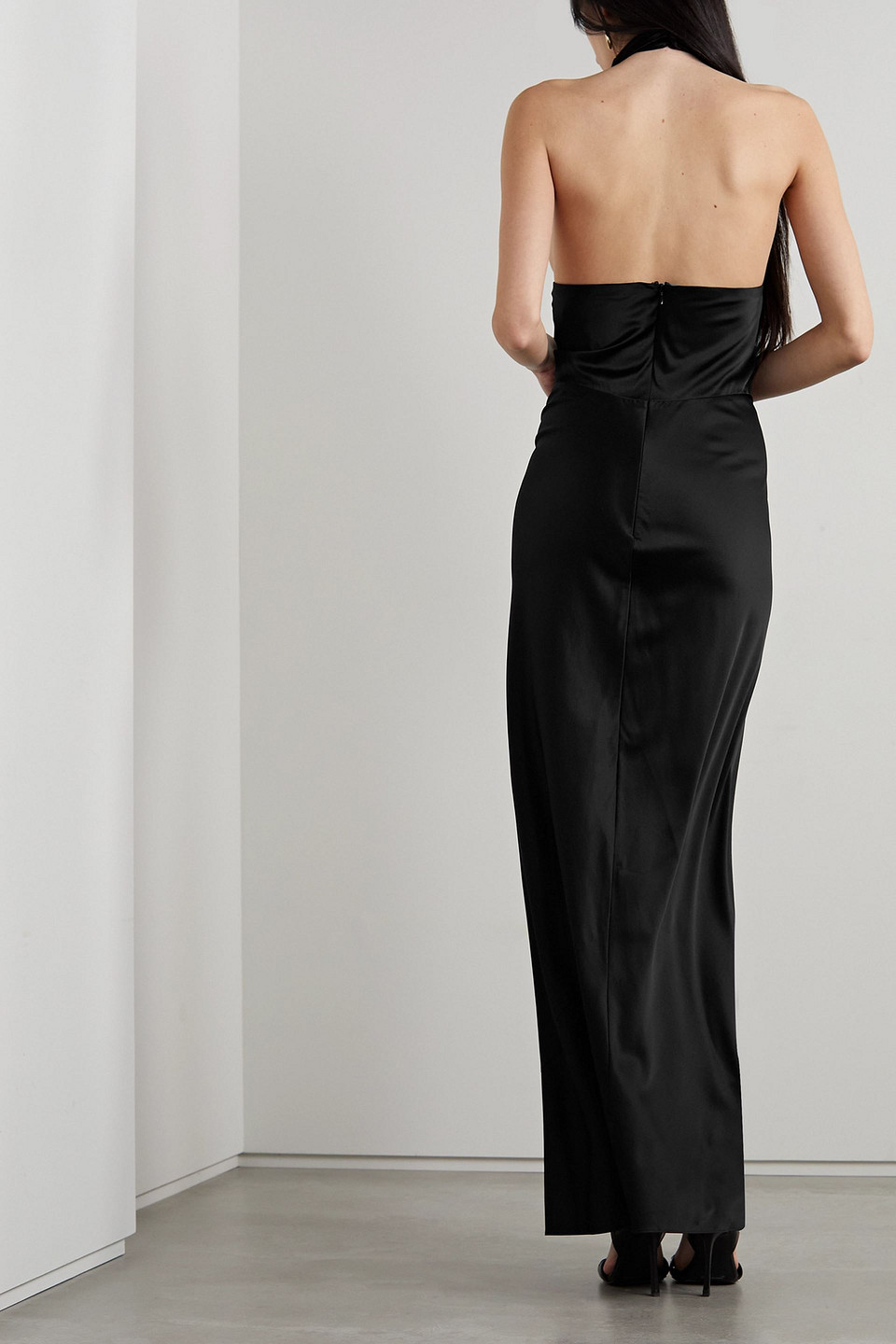 Shop Veronica Beard Alberta Halterneck Satin Maxi Dress In Black