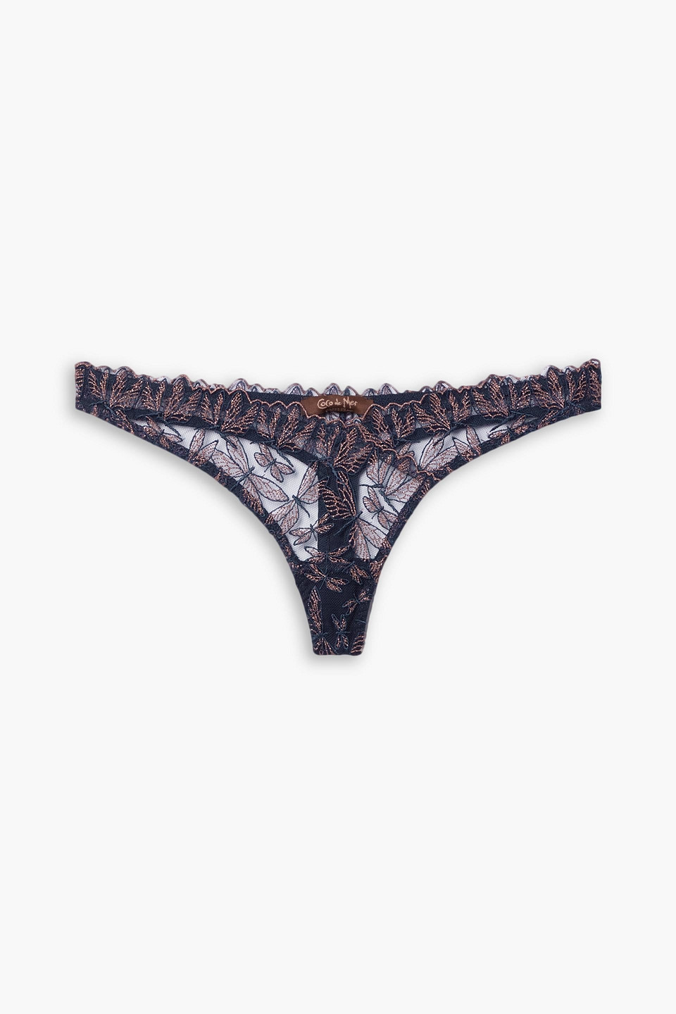 Odonata scalloped embroidered metallic tulle thong