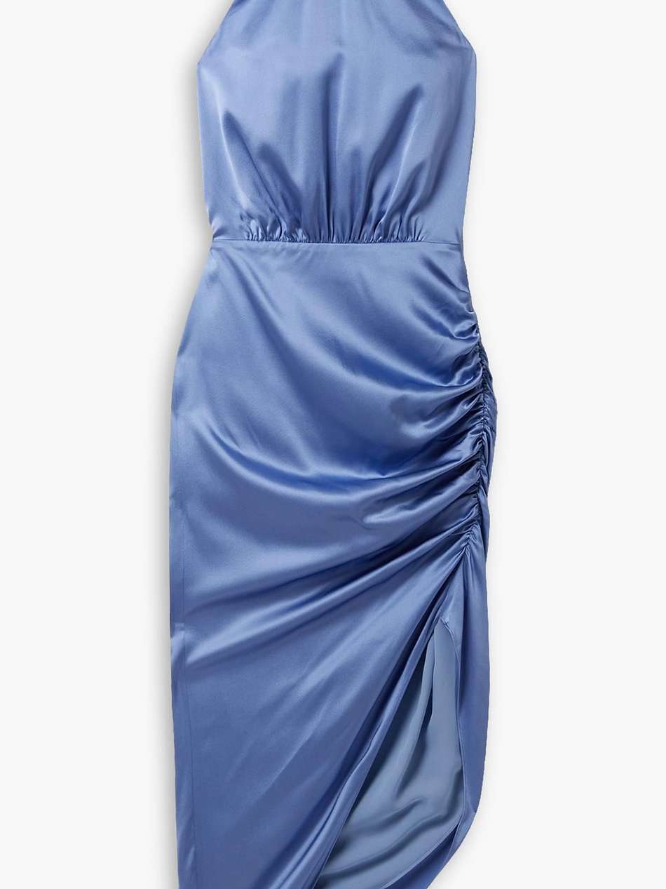 gabriella ruched stretch silk-blend satin halterneck midi dress