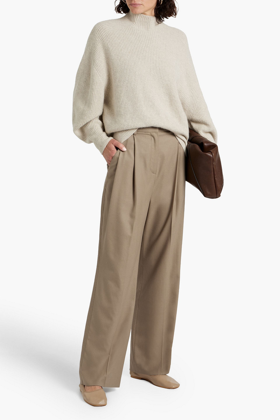 Shop Loulou Studio Solo Wool-blend Twill Wide-leg Pants In Taupe