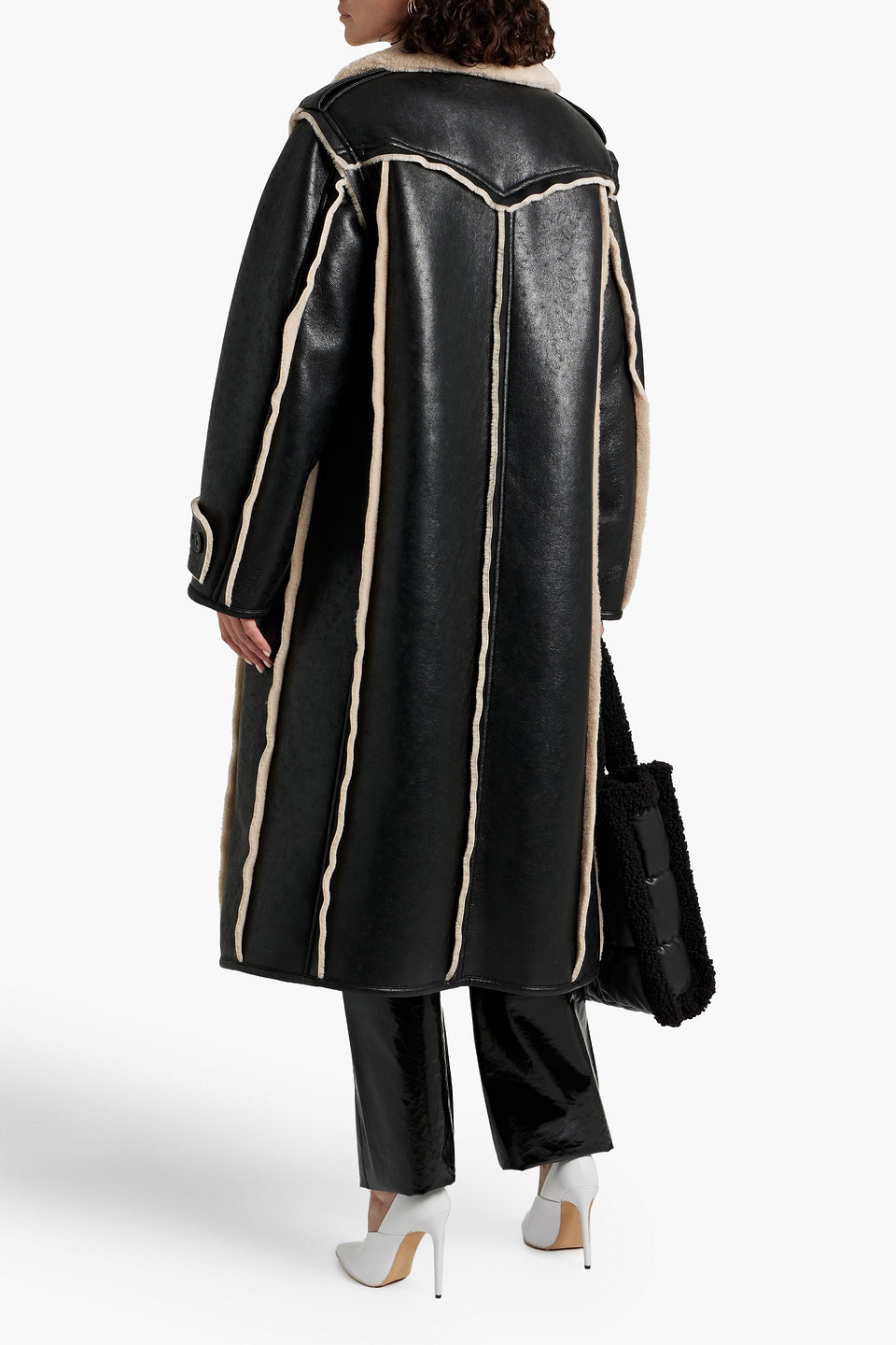 Stand Studio Black Faux-fur Trim Coat In Black