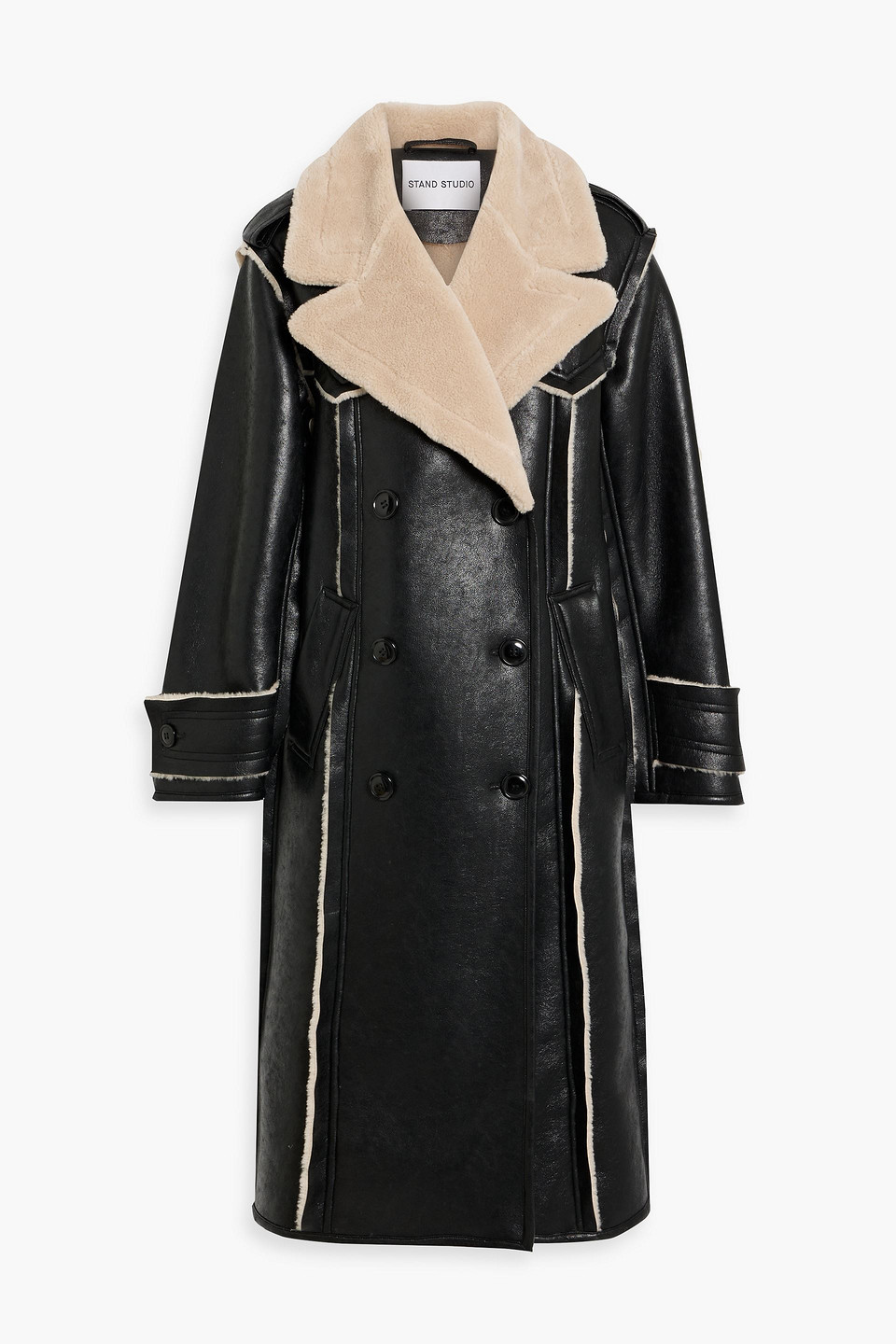 Stand Studio Black Faux-fur Trim Coat In Black