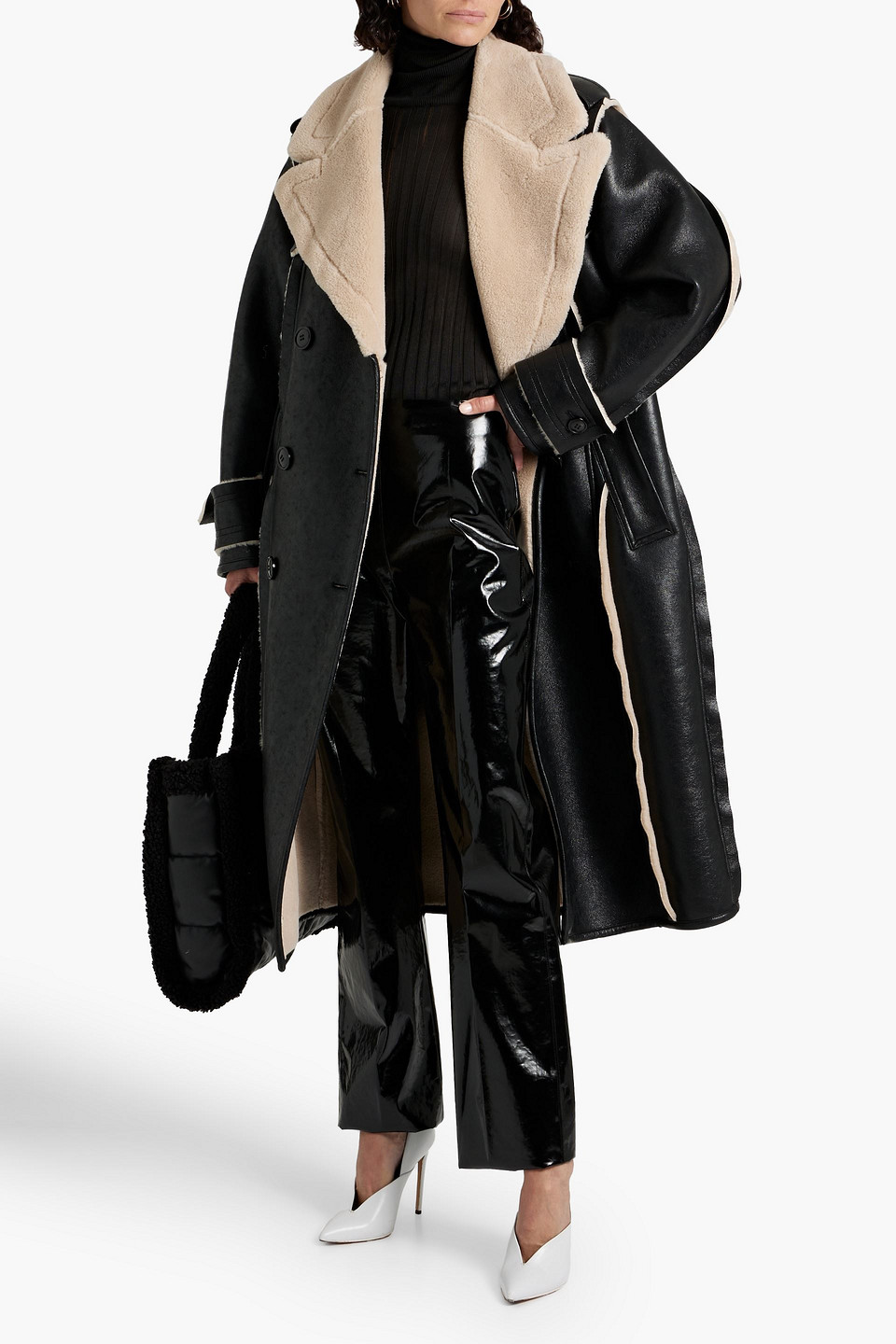 Stand Studio Black Faux-fur Trim Coat In Black