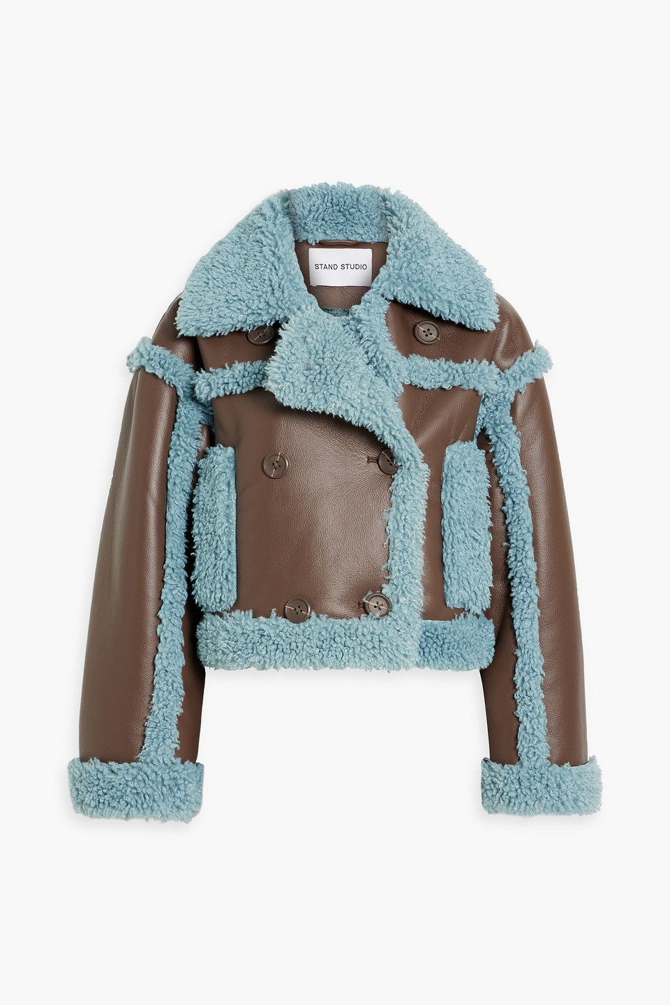STAND STUDIO KRISTY CROPPED DOUBLE-BREASTED FAUX SHEARLING JACKET