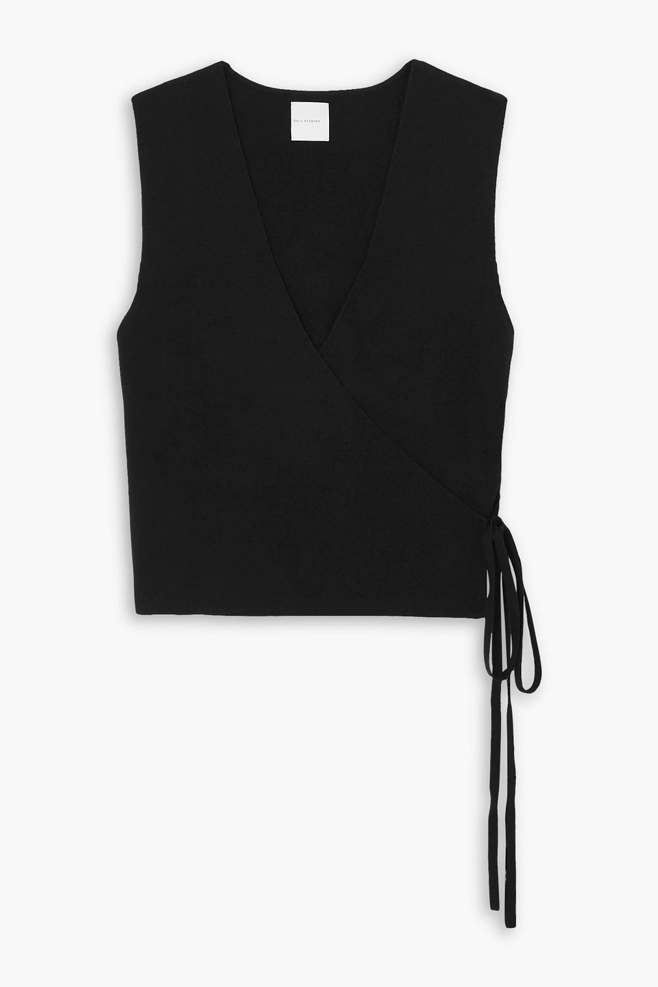 Deiji Studios The Tie Knitted Wrap Top In Black