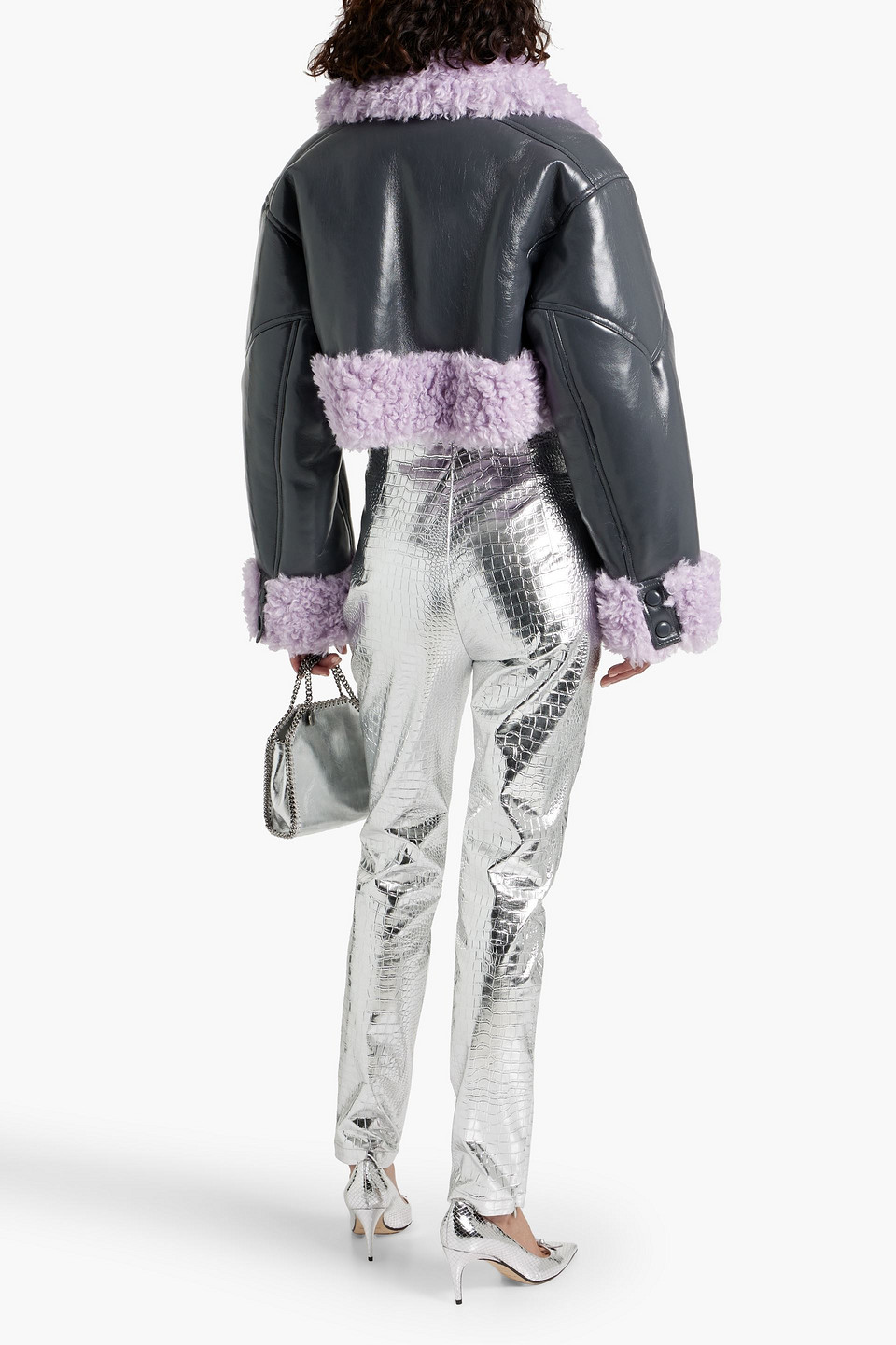 Stand Studio Fleur Cropped Faux Shearling Jacket In Dark Gray