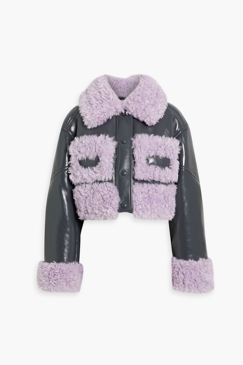 Stand Studio Fleur Cropped Faux Shearling Jacket In Dark Gray