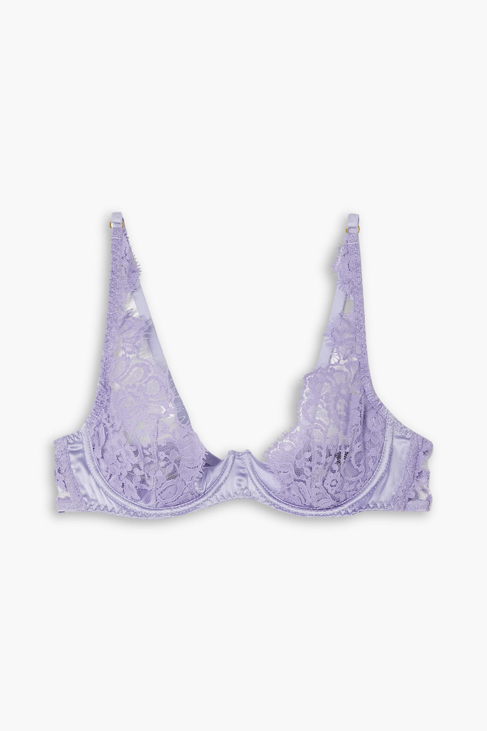 Camellia satin-trimmed Leavers lace underwired plunge bra