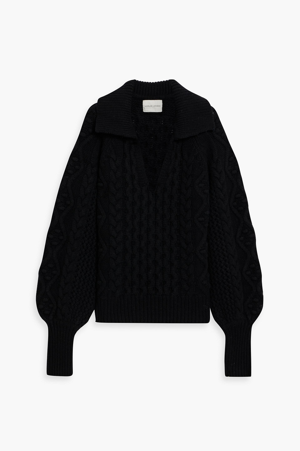 Loulou Studio Rammu Cable-knit Wool And Cashmere-blend Polo Sweater In Black