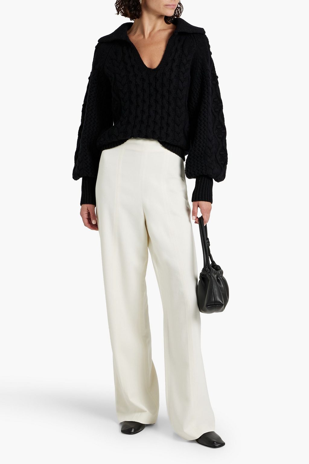LOULOU STUDIO Cable-knit wool and cashmere-blend polo sweater