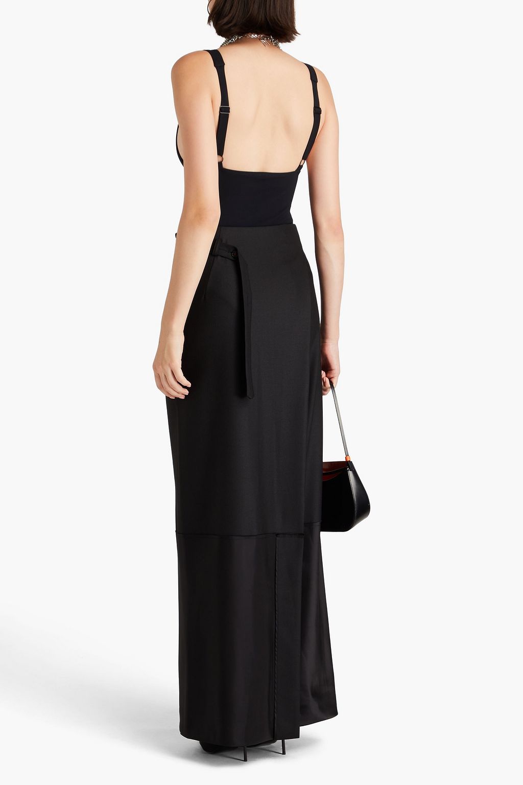 VICTORIA BECKHAM Twill-paneled satin maxi wrap skirt