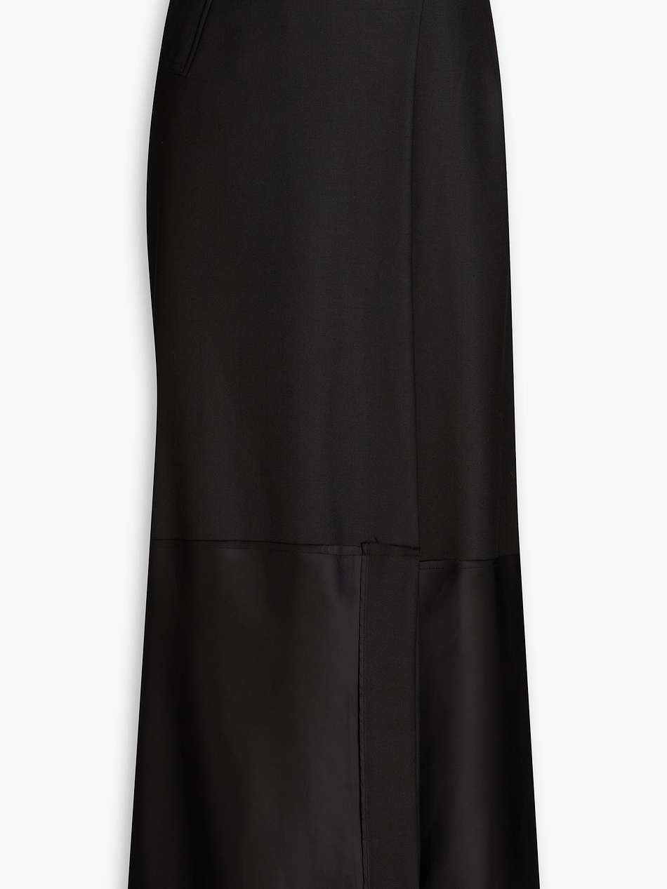twill-paneled satin maxi wrap skirt