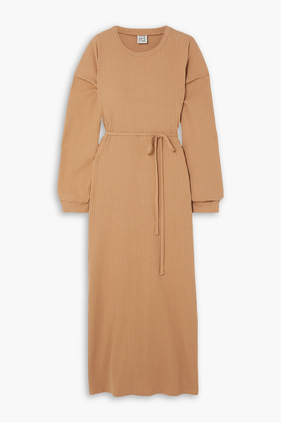 Baserange Shaw Ribbed Cotton Wrap Midi Dress In Light Brown