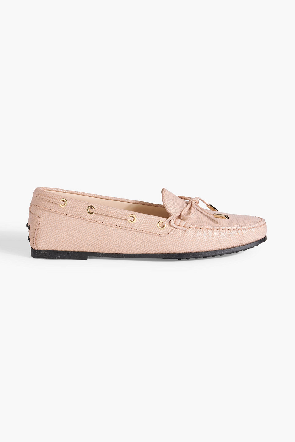 Tod's Heaven Lacetto Ostrich-effect Leather Loafers In Blush