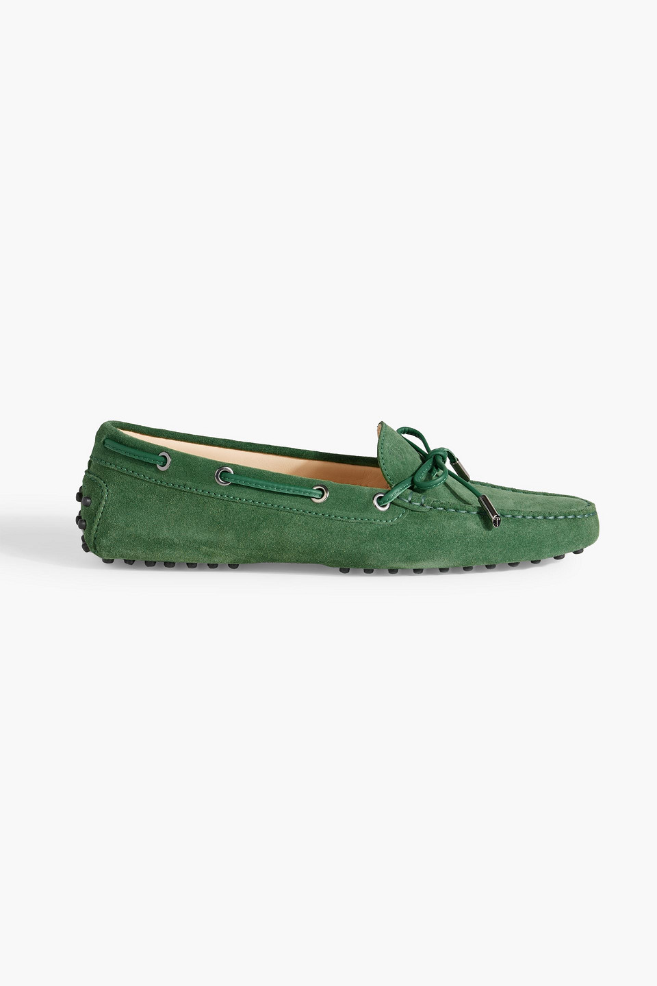 Tod's Heaven Lacetto Suede Loafers In Green