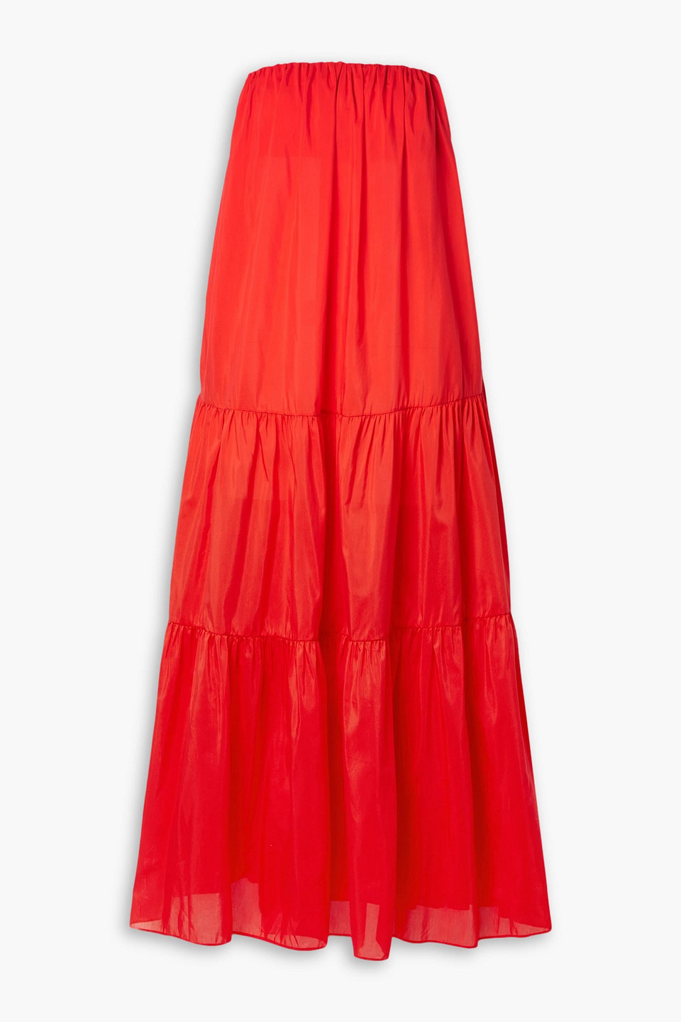 Matteau Strapless Tiered Cotton And Silk-blend Poplin Maxi Dress In Tomato Red
