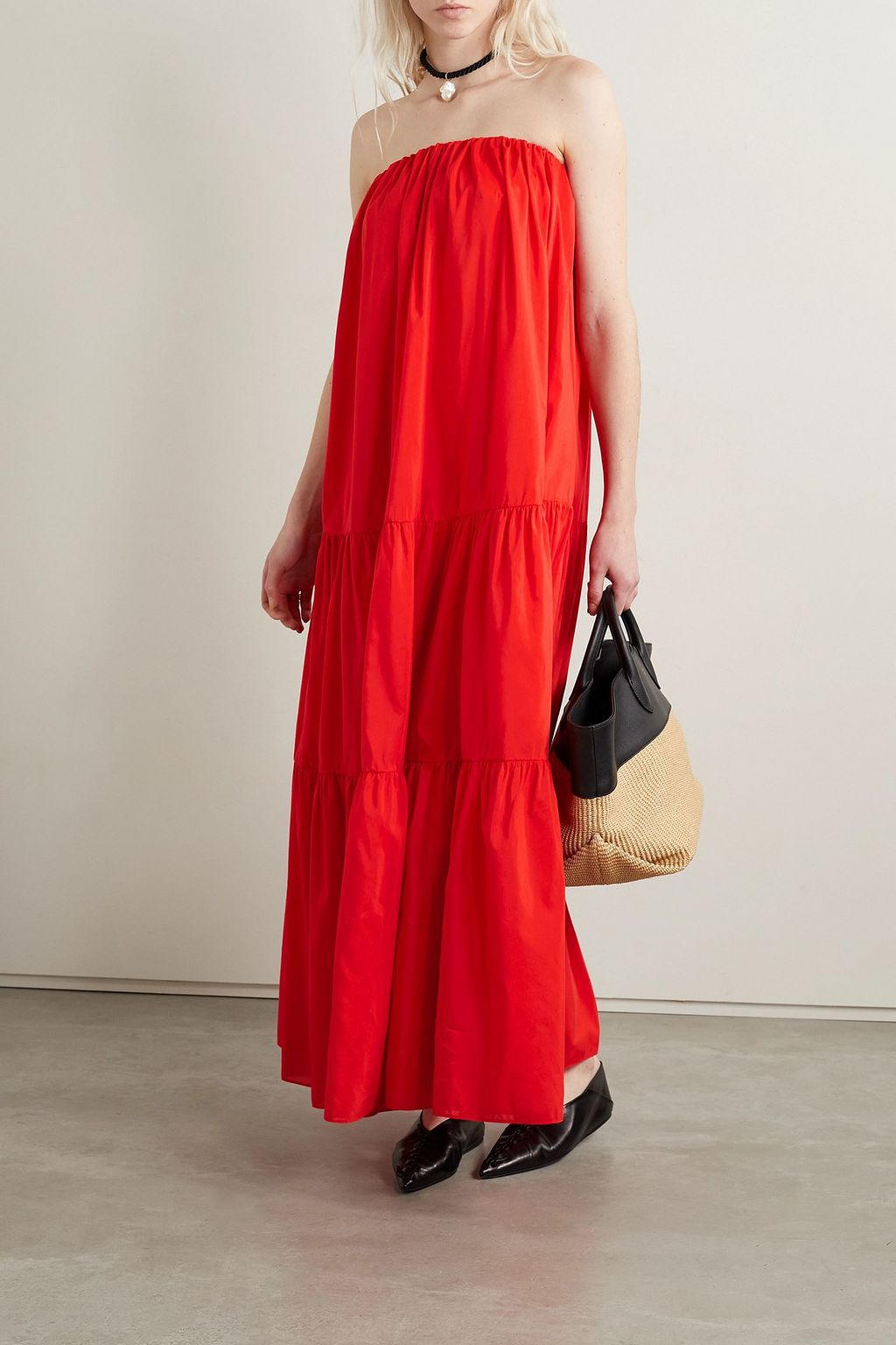 MATTEAU strapless tiered  cotton and silk-blend poplin maxi dress