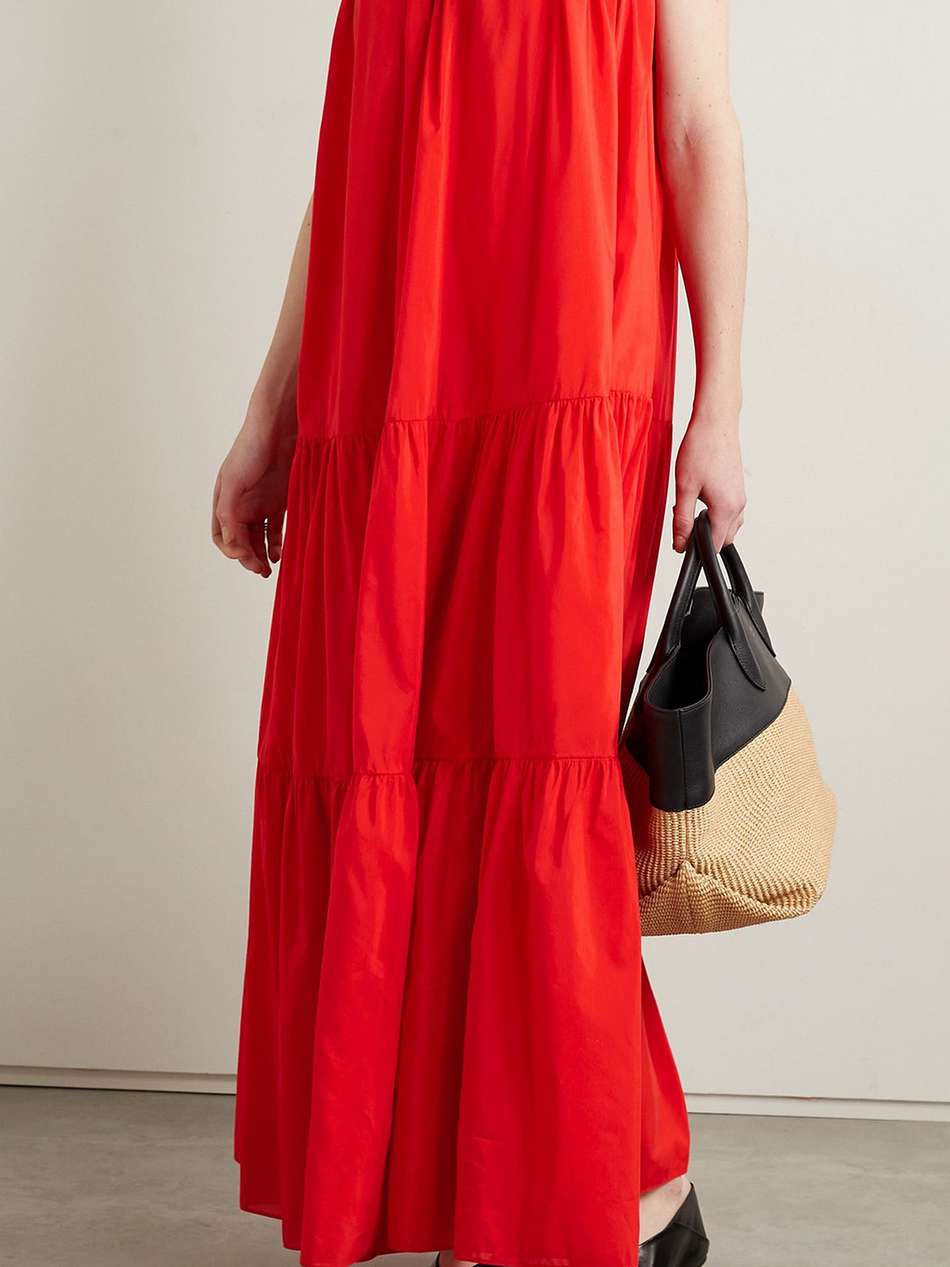 strapless tiered  cotton and silk-blend poplin maxi dress