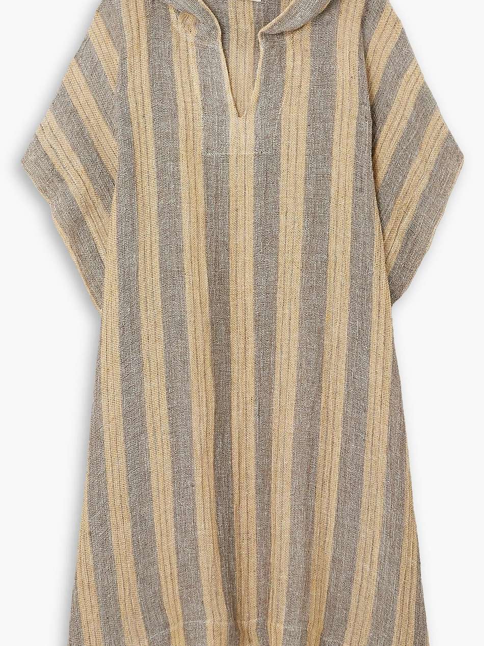 striped linen-blend hooded coverup