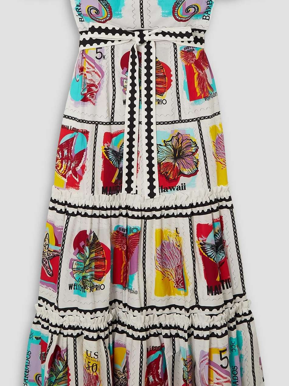 cannes off-the-shoulder tiered printed cotton-blend midi dress