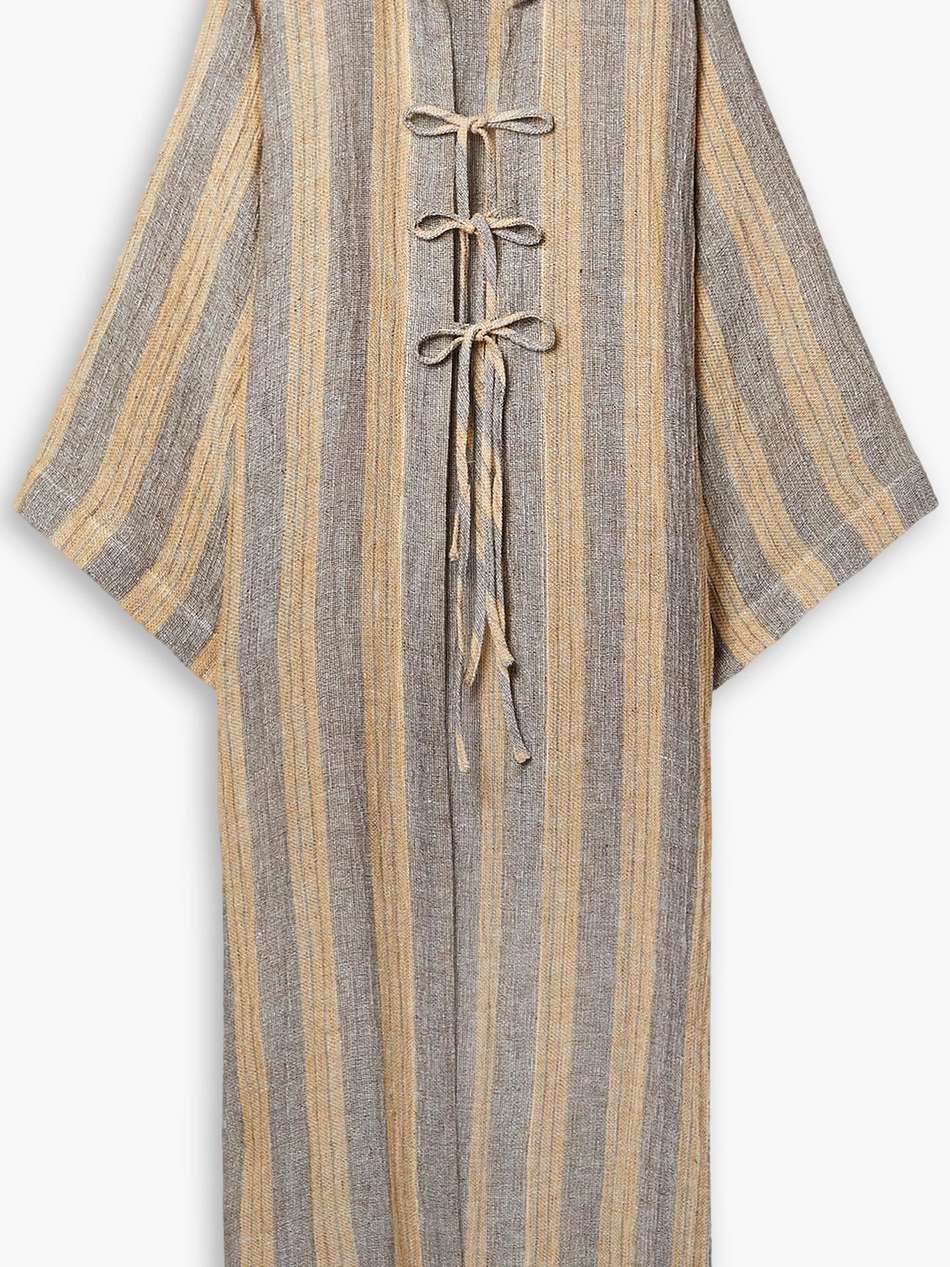 striped linen-blend hooded coverup
