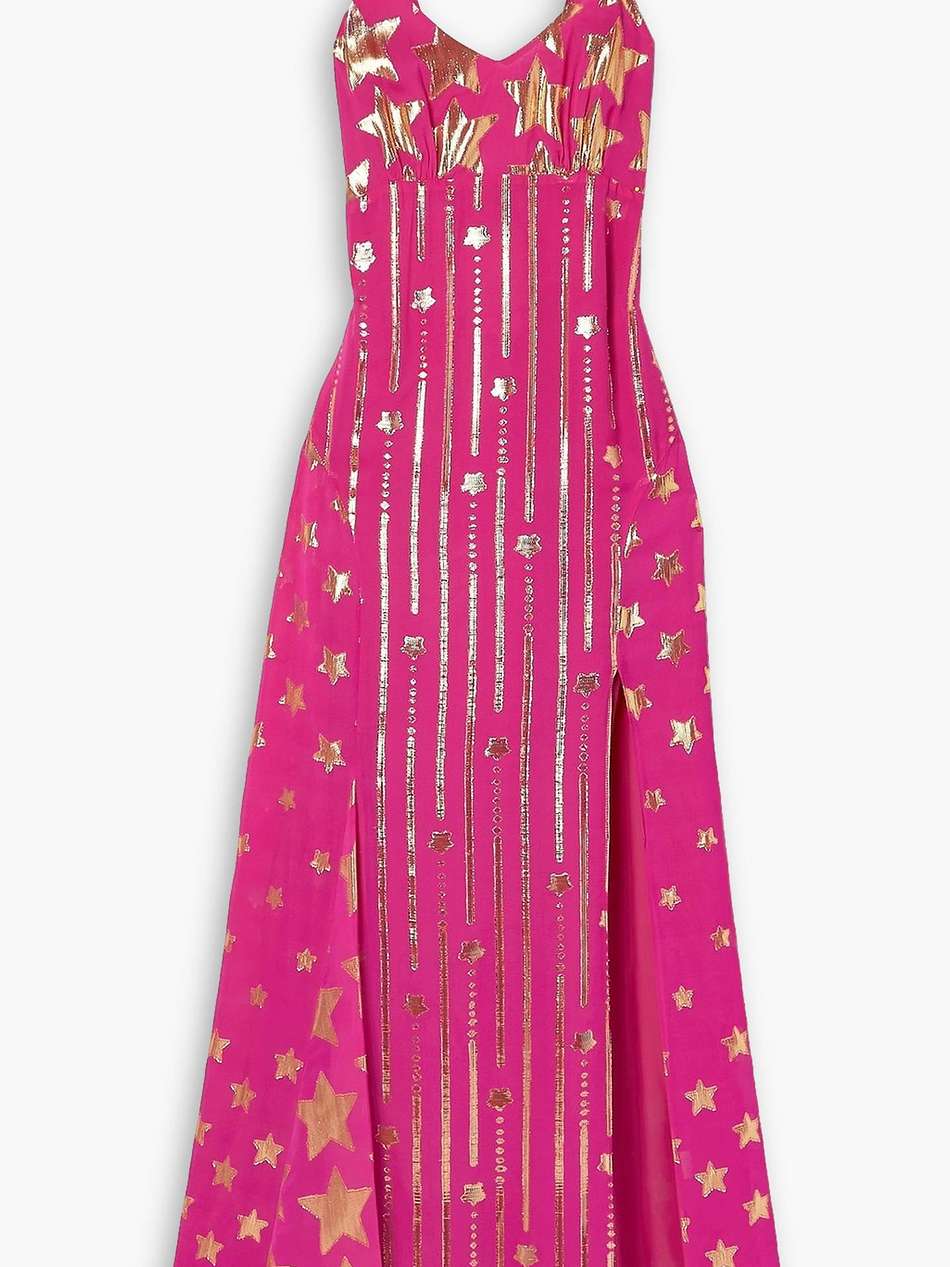 shine open-back crepe de chine and lurex maxi dress