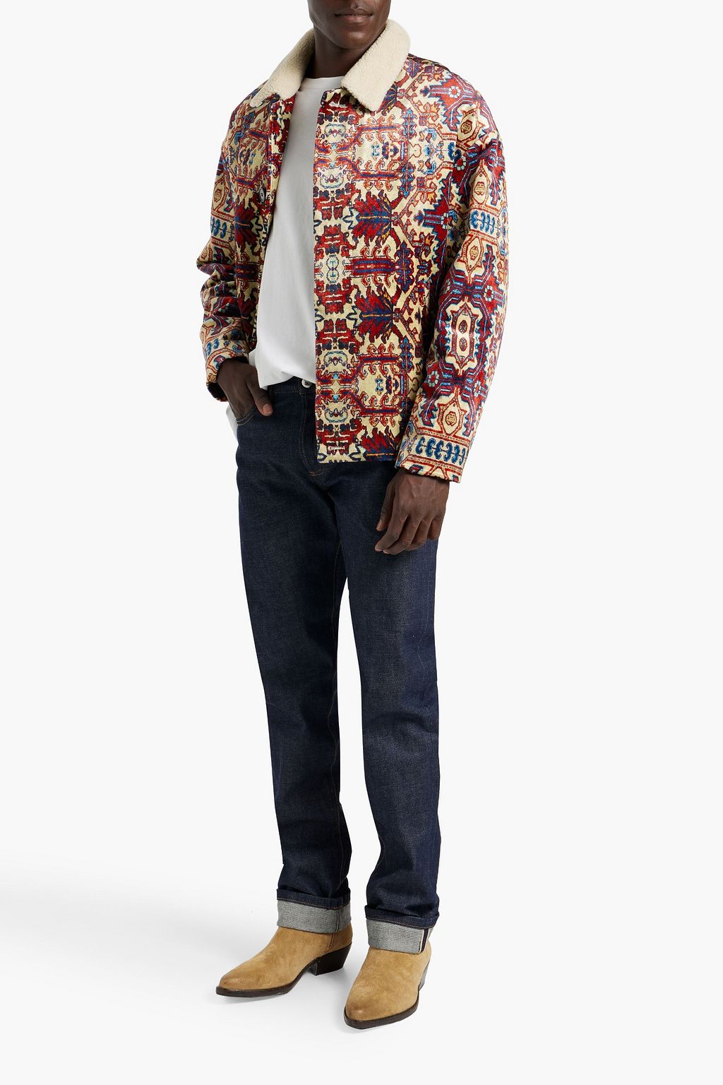 ISABEL MARANT Gustav faux shearling-trimmed printed velvet jacket
