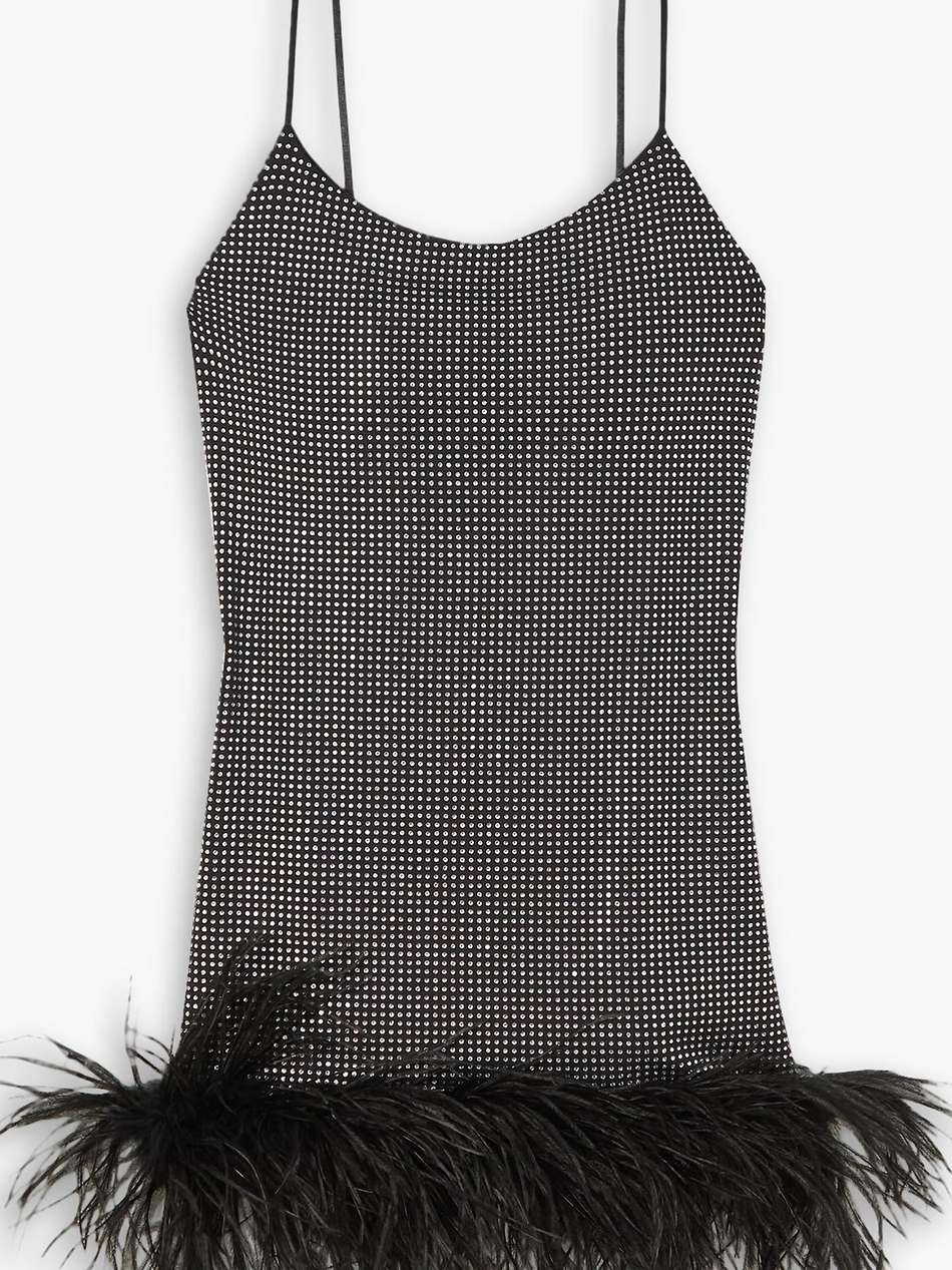 laurie feather-trimmed crystal-embellished stretch-jersey mini dress