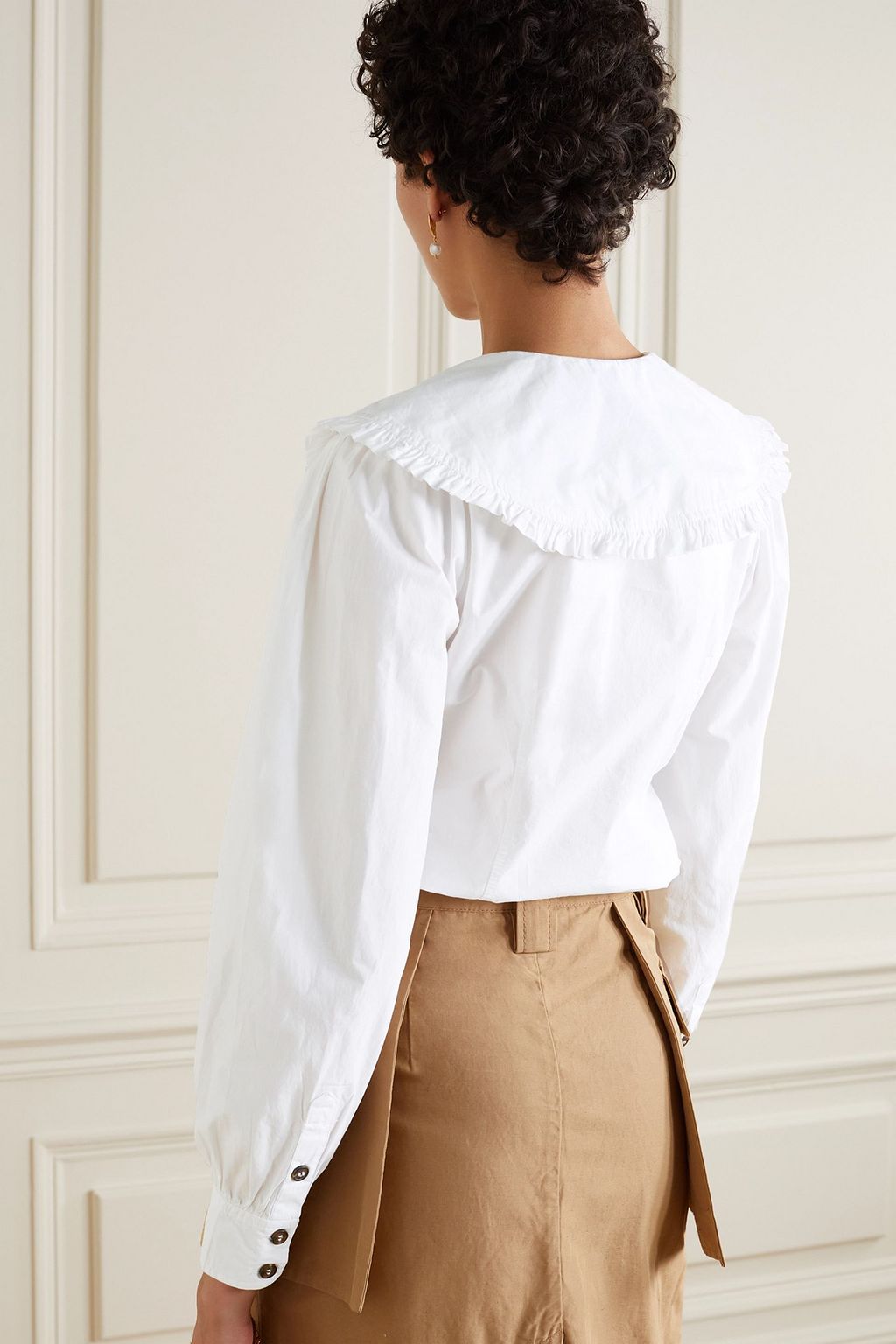 GANNI Ruffled cotton-poplin blouse
