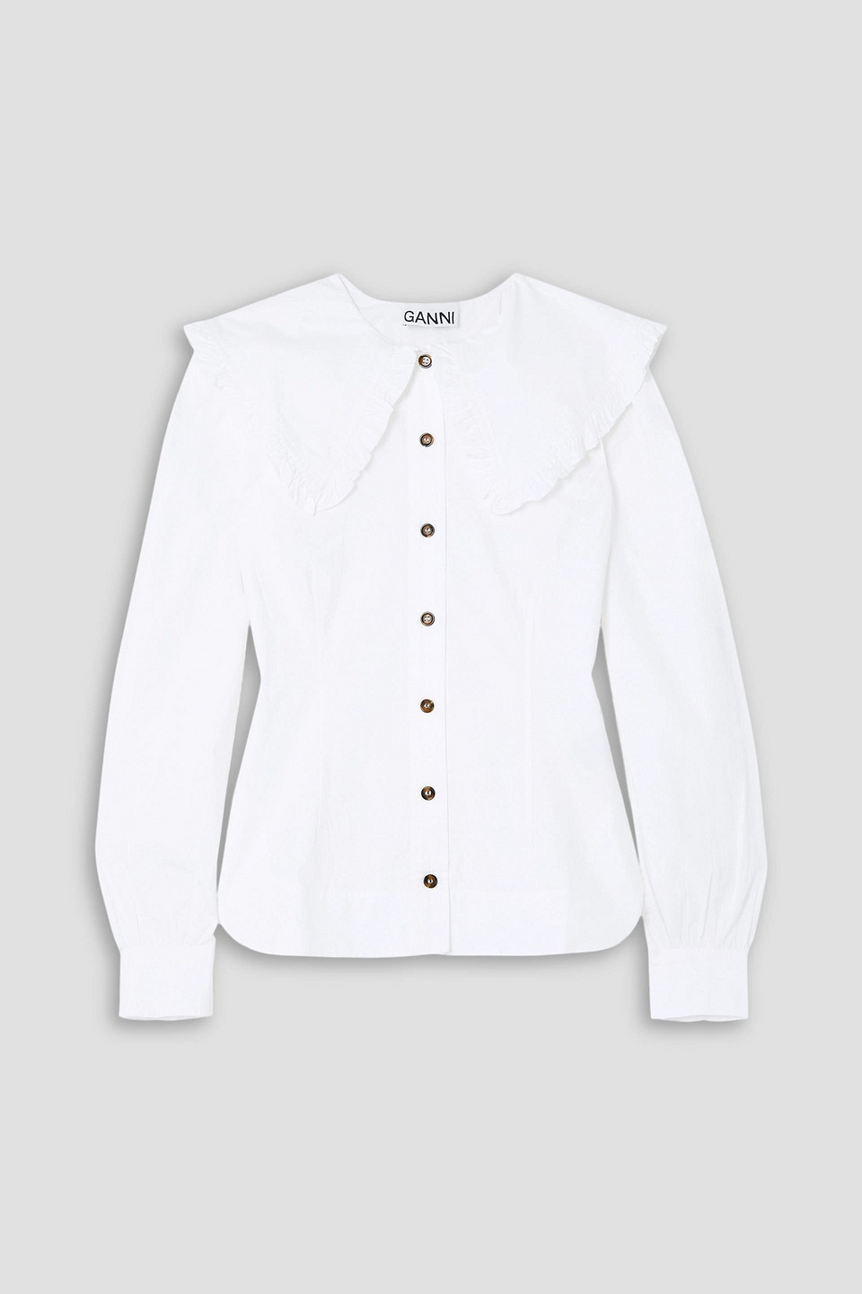Ganni + Net Sustain Ruffled Organic Cotton-poplin Blouse In White