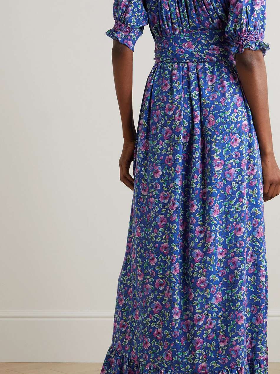 loretta belted embroidered floral-print woven maxi dress