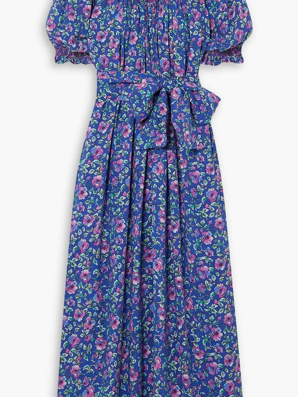 loretta belted embroidered floral-print woven maxi dress