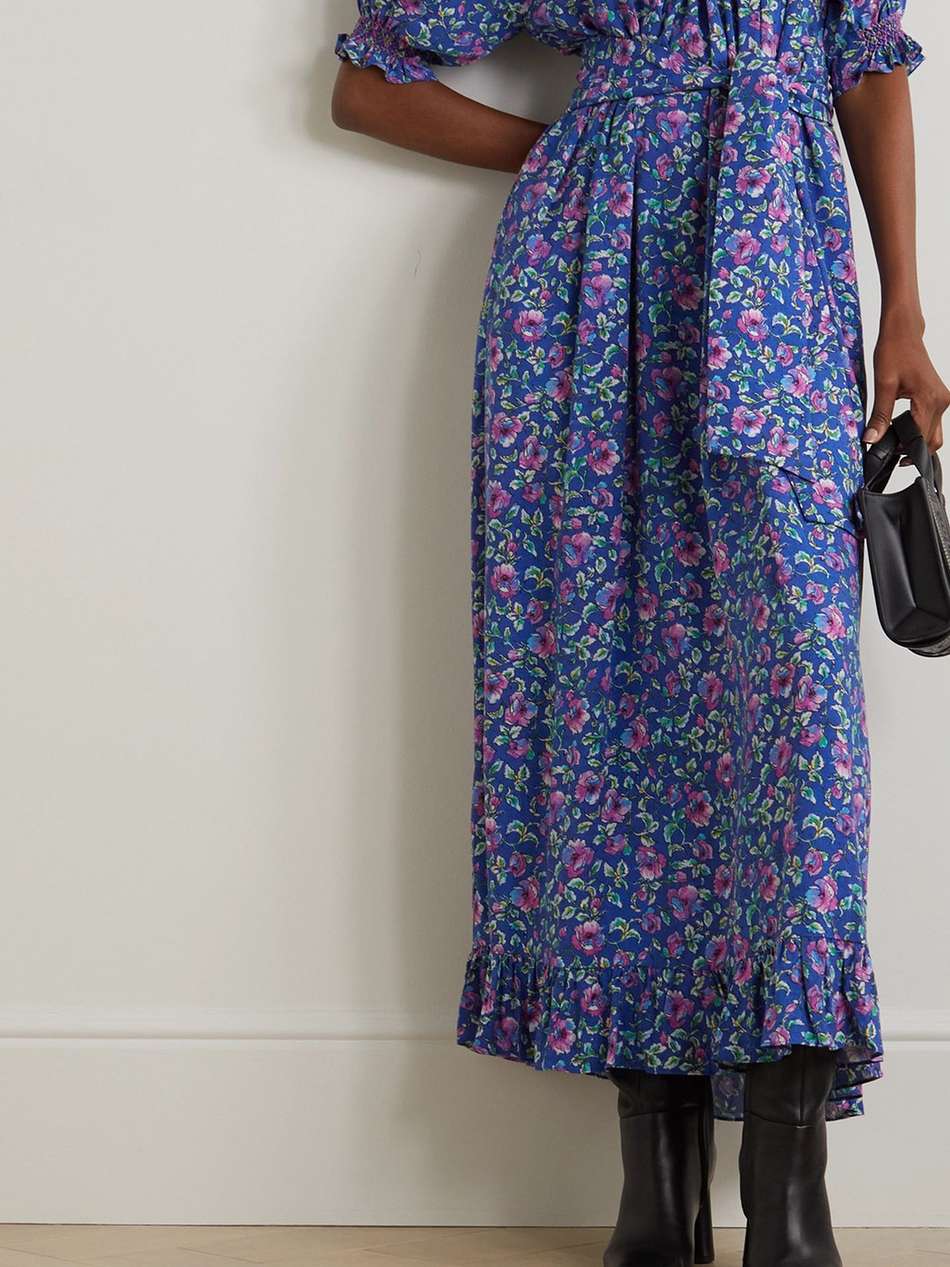 loretta belted embroidered floral-print woven maxi dress