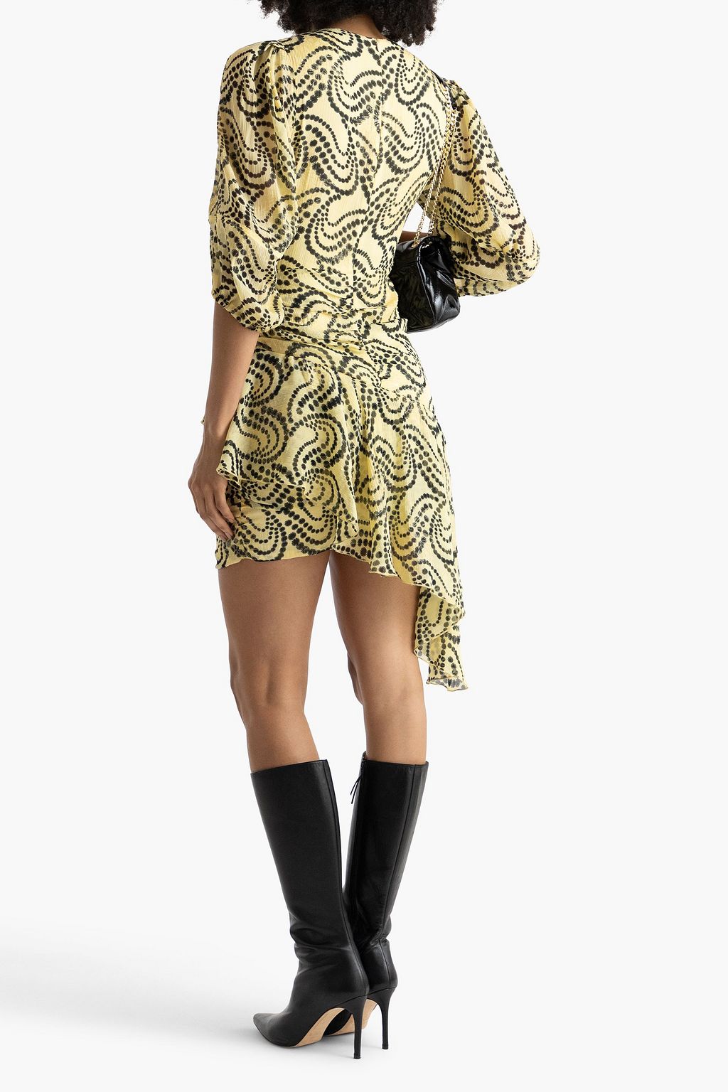 SANDRO Draped metallic printed crepon mini dress