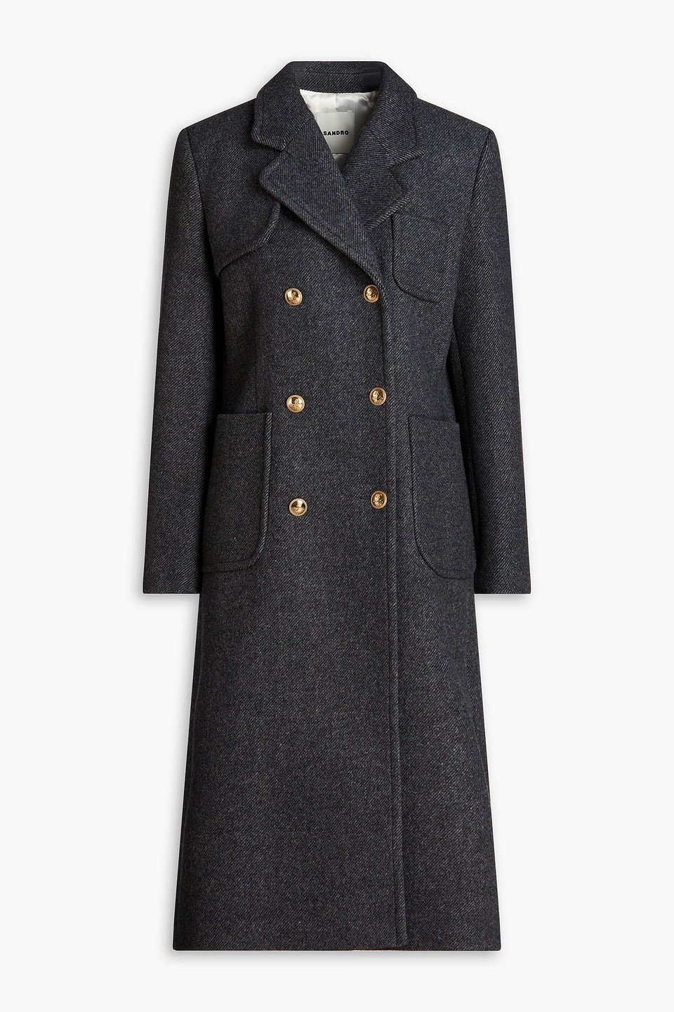 Sandro Brushed Wool-blend Twill Coat In Dark Gray