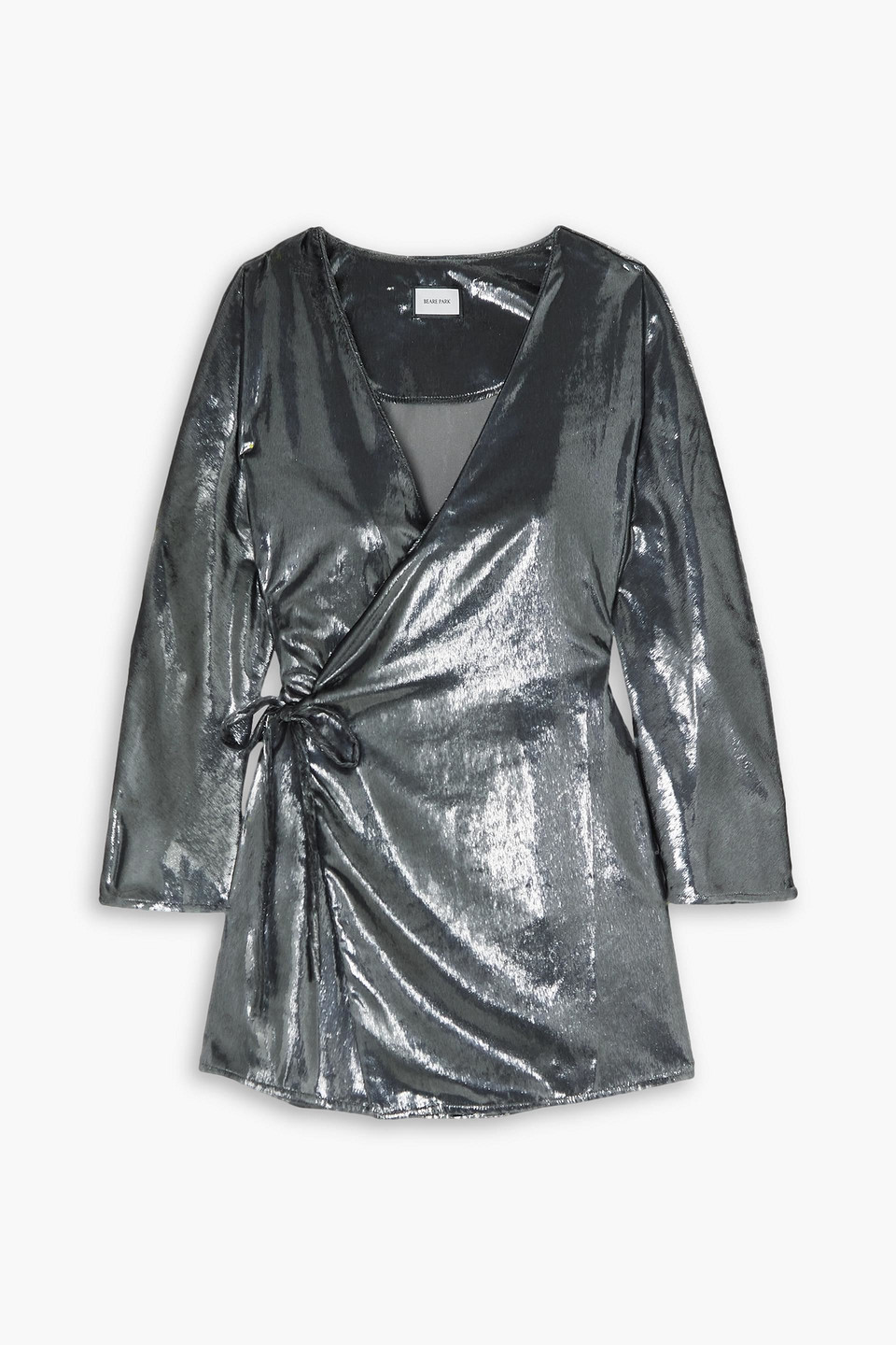Beare Park Metallic Woven Mini Wrap Dress In Gunmetal