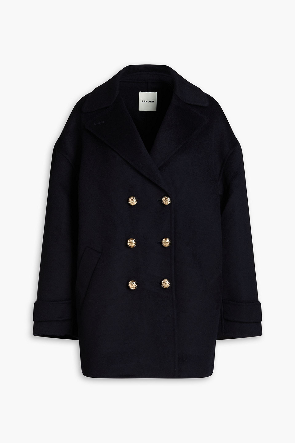 Sandro Double-breasted Wool-felt Coat In Navy