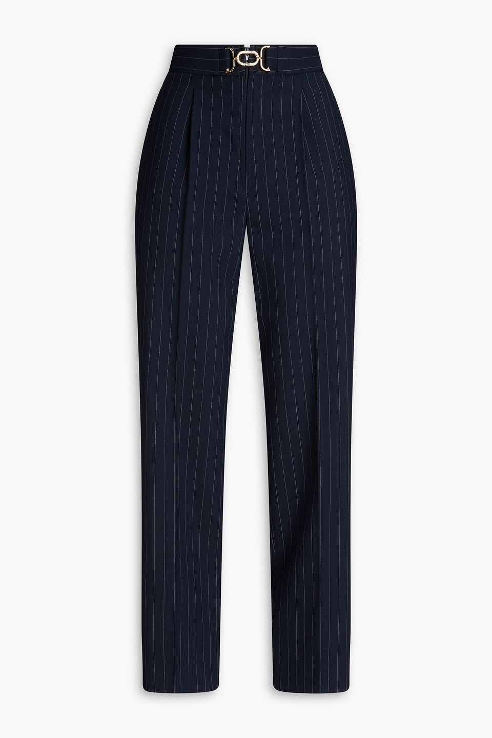 Sandro Pinstriped Twill Tapered Pants In Midnight Blue